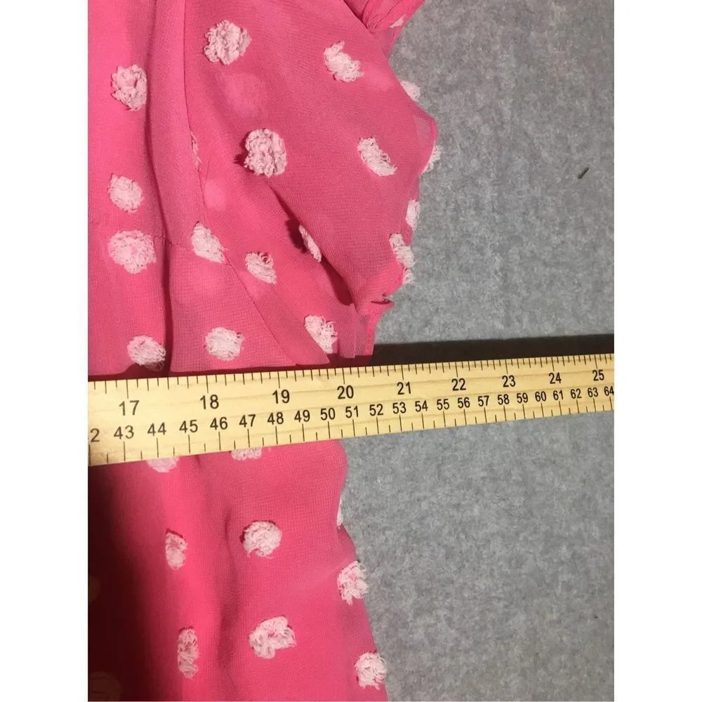 Womens Chic Soul Dress Size 1XL Pink White Polka Dot Ruffle Sleeve Feminine - Picture 3 of 4